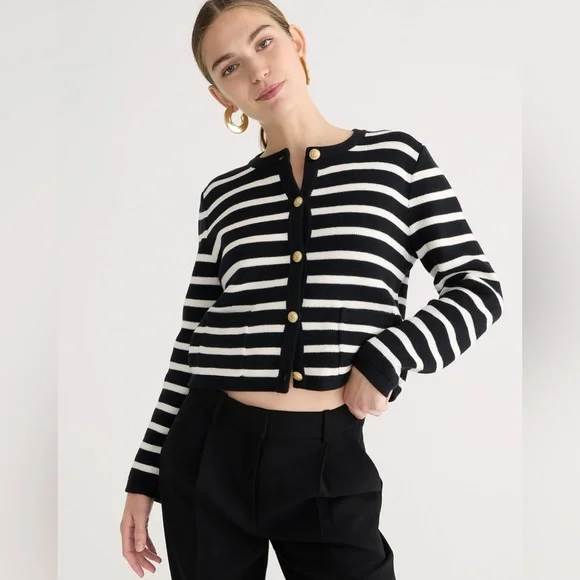 NWT NEW RELAXED Emilie Patch-pocket Sweater Lady Jacket In Stripe